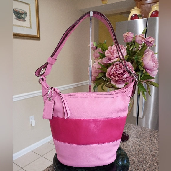 Coach Bleeker Rugby Stripe Bucket Duffle Bag, Pink - Picture 13 of 17